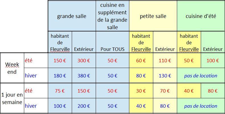 Tarifs salle des fetes